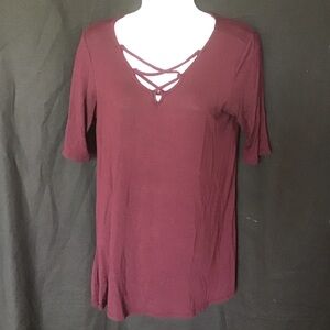Women's Burgundy Top with Crisscross Detail
